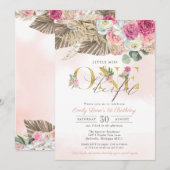 ボーホ リトル ミス ワンダフル フラワーファーストバースデー 招待状 (正面/裏面)