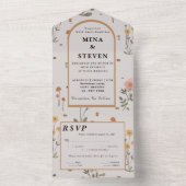 ボーホ ワイルドフラワー ベージュ ウェディング オールインワン招待状 (内側)