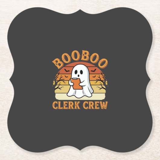 ボーボー店員クルー ハロウィーン ゴースト デザイン_1 ペーパーコースター (正面)