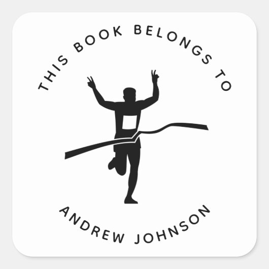 ボーマラソンランナートラックアスリート蔵書票 スクエアシール (正面)