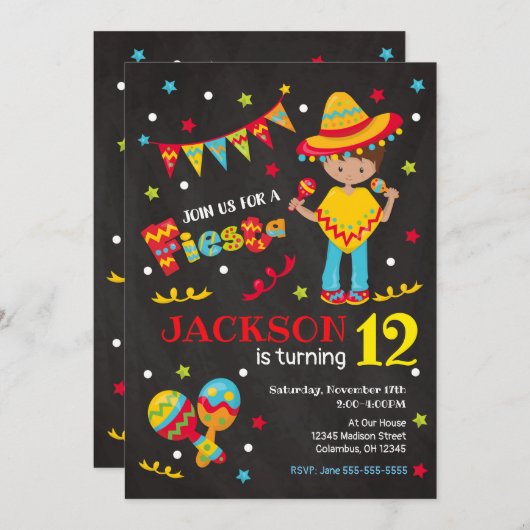 ボーメキシコフィエスタ誕生日招待状シャルボード 招待状 (正面/裏面)