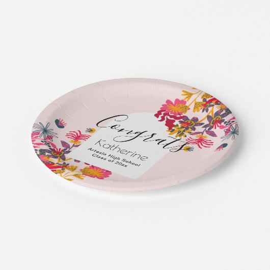 ボーモダンアーチピンクフローラ卒業パーティー ペーパープレート (アングル)