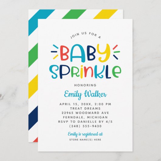 ボーモダンイシャワー用の青いベビースプリンクル 招待状 (正面/裏面)