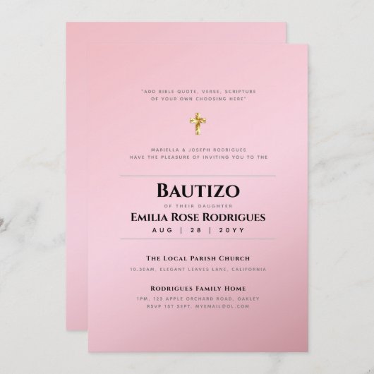 ボーモダンティゾバウティスモ《キリスト教》洗礼式や命名式招待状 招待状 (正面/裏面)