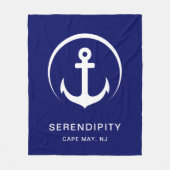 ボーモダントいかりネイビーブルー フリースブランケット (正面)