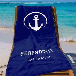 ボーモダントいかりモノグラムネイビーブルー ビーチタオル