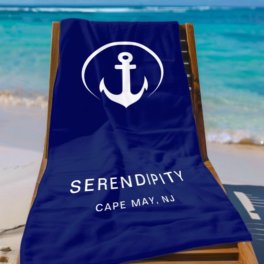ボーモダントいかりモノグラムネイビーブルー ビーチタオル