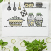 ボーモダンファームハウスキッチンシェルフイラストレーション キッチンタオル (折り畳み)