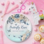 ボーモダンーフローラブルーバタフライガールベビーシャワー ペーパープレート (パーティー)