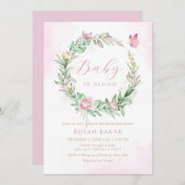 ボーモダンーベビーで開花フローラ女の子の赤ちゃんシャワー 招待状 (正面/裏面)