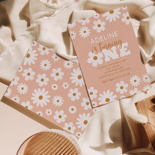 ボーモダンーレトロデイジーワンバースデーパーティー 招待状