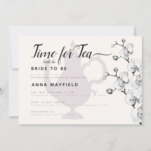 ボーモダンー白黒オーキッドタイムフォーティーブライダル 招待状 (正面)