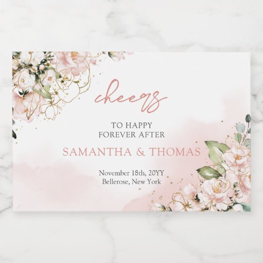 ボーモダンー赤面ピンクフローラ金ゴールドキラキラ スパークリングワインラベル (シングルラベル)