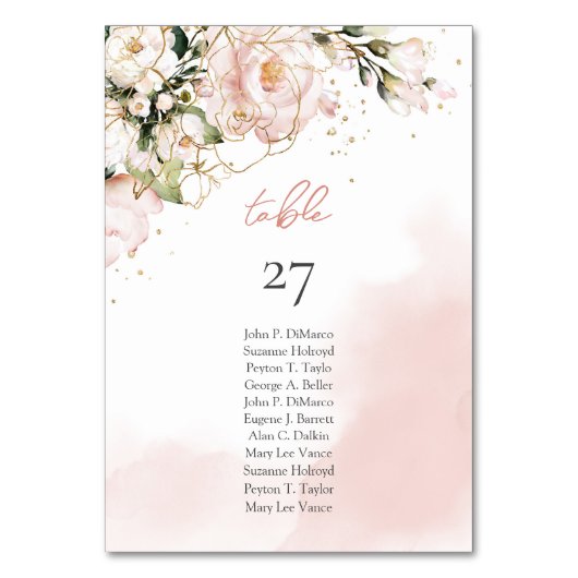 ボーモダンー赤面ピンクフローラ金ゴールドキラキラ テーブルナンバー (正面)