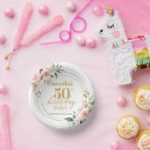 ボーモダンー赤面ピンクフローラ金ゴールド50歳 ペーパーボウル (パーティー)