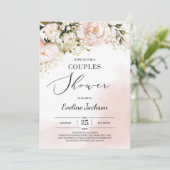 ボーモダンー赤面ピンク金ゴールドフローラカップルのシャワー 招待状 (スタンド正面)