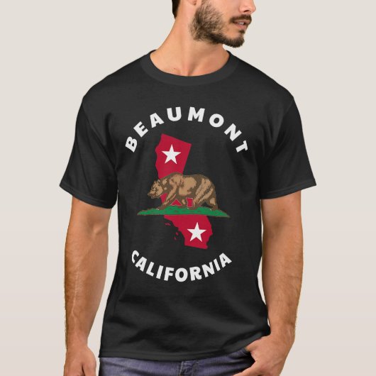 ボーモントカリフォルニアCA国旗とベアバッジお土産 Tシャツ (正面)