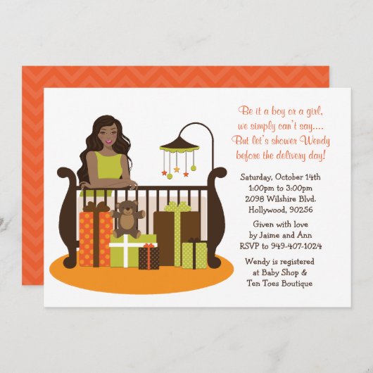 ボーユニセックスイシャワー用ベビーシャワー招待状 招待状 (正面/裏面)