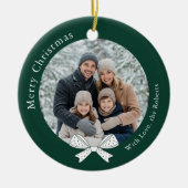 ボーユニーククリスマスボールボールグリーンフォト セラミックオーナメント (正面)