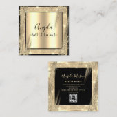 ボーユニークティサロンファッショナブル黒金ゴールドQRコード スクエア名刺 (正面/裏面)