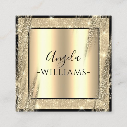 ボーユニークティサロンファッショナブル黒金ゴールドQRコード スクエア名刺 (正面)