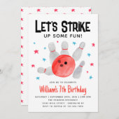 ボーリングいくつかのおもしろい子供の誕生日パーティー 招待状 (正面/裏面)