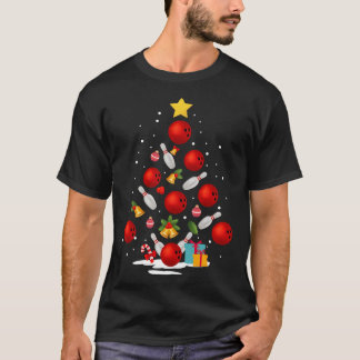 ボーリングおもしろいクリスマスツリーがクリスマスの贈り物を点灯 Tシャツ