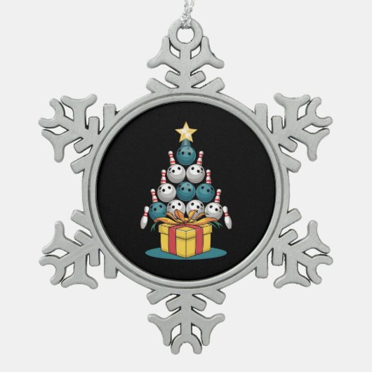 ボーリングおもしろいクリスマスツリーのライトクリスマスギフト スノーフレークピューターオーナメント (正面)