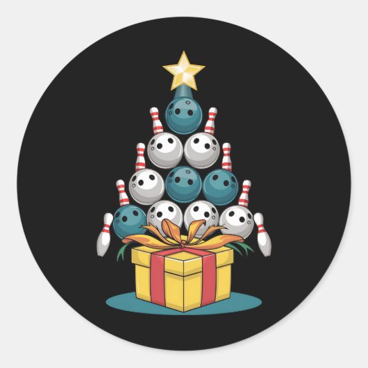 ボーリングおもしろいクリスマスツリーのライトクリスマスギフト ラウンドシール (正面)