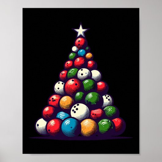 ボーリングおもしろいクリスマスツリーの光の女男性へ性 ポスター (正面)