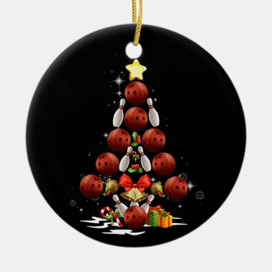 ボーリングおもしろいクリスマスツリー光クリスマスギフト セラミックオーナメント (正面)