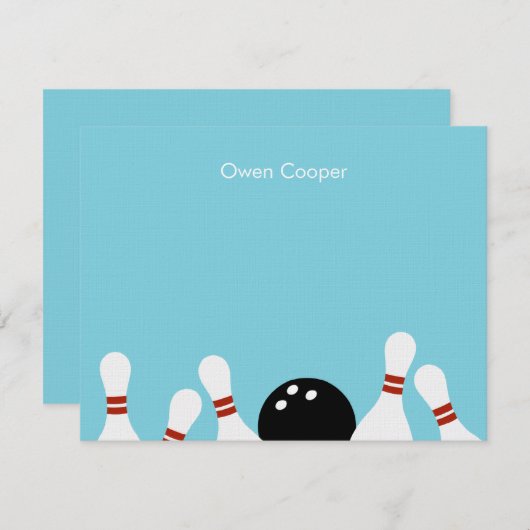 ボーリングおもしろいサンキューカード(ターコイズ) ノートカード (正面/裏面)