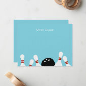 ボーリングおもしろいサンキューカード(ターコイズ) ノートカード (正面/裏面インサイチュ)