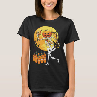 ボーリングおもしろいスケルトンハロウィーン踊り Tシャツ