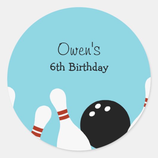 ボーリングおもしろいスティッカーに好意(ターコイズ) ラウンドシール (正面)