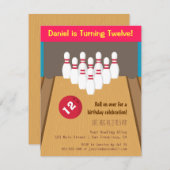 ボーリングのゲームのバースデーパーティ招待状 招待状 (正面/裏面)