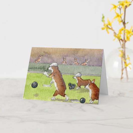 ボーリングのコーギーの退職カード カード (黄色い花)