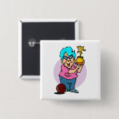 ボーリングのシャンパンの漫画 缶バッジ (正面&裏面)