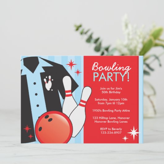 ボーリングのバースデーパーティ招待状 招待状 (スタンド正面)