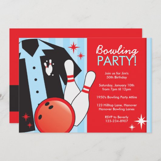 ボーリングのバースデーパーティ招待状 招待状 (正面/裏面)
