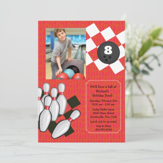 ボーリングの写真の招待状 招待状 (スタンド正面)
