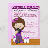 ボーリングの女の子のパーティーの招待 招待状 (正面/裏面)
