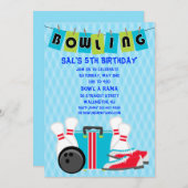 ボーリングの旗の誕生日のパーティの招待状 招待状 (正面/裏面)
