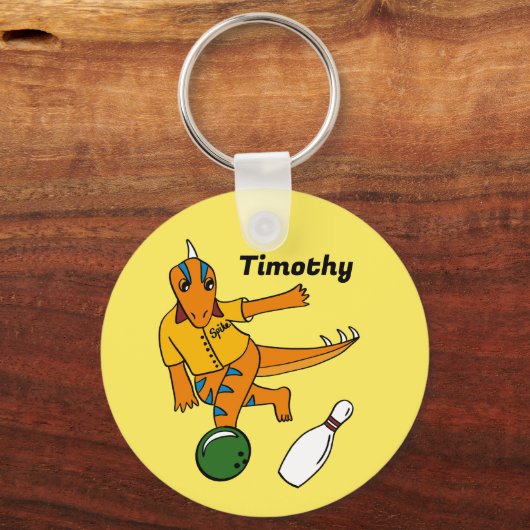 ボーリングの漫画のパーソナライズされたボウリングをする人、 クリケットの投手 キーホルダー (正面)