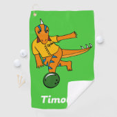 ボーリングの漫画のパーソナライズされたボウリングをする人、 クリケットの投手 ゴルフタオル (インサイチュ)