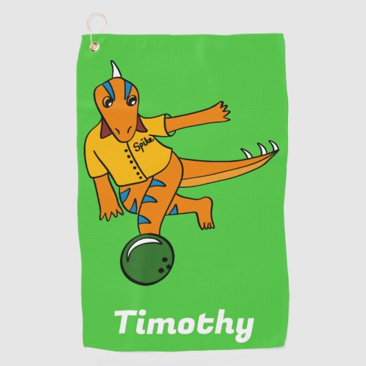 ボーリングの漫画のパーソナライズされたボウリングをする人、 クリケットの投手 ゴルフタオル (正面)