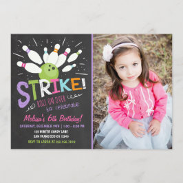 ボーリングの誕生日の招待状のピンクの紫色の女の子 招待状