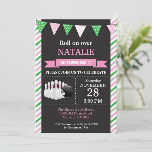 ボーリングの誕生日の招待状の第1誕生会 招待状 (スタンド正面)