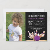 ボーリングの誕生日の招待状の誕生会の紫色 招待状 (正面)