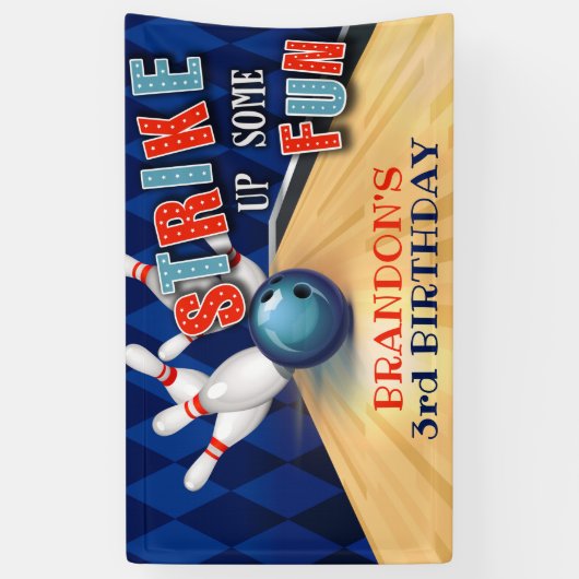 ボーリングの誕生日の旗-男の子 横断幕 (縦)
